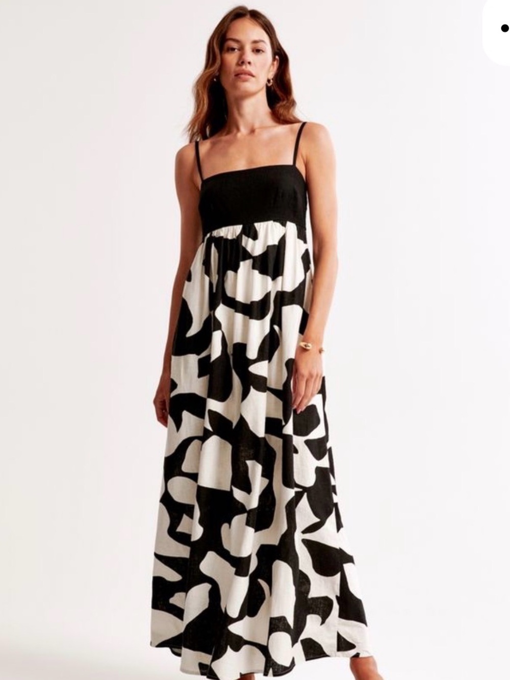 Abercrombie & Fitch Tie Back Babydoll Maxi Sun Dress SP, Black White Linen Blend